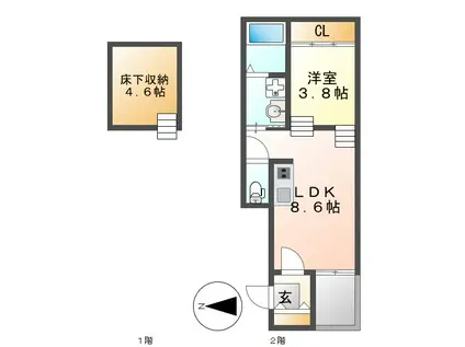 ハーモニーテラス愛知町5(1LDK/1階)の間取り写真