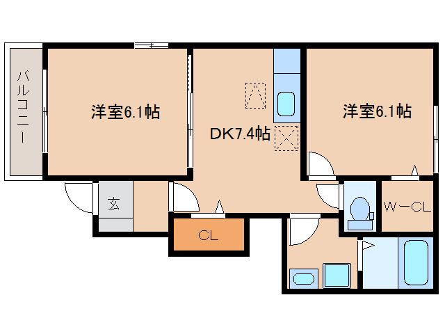 FLAME GARDEN A・B(2DK/1階)の間取り写真