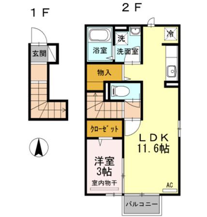 シャルマン(1LDK/2階)の間取り写真