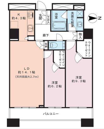 ラクシア品川ポルトチッタ(2LDK/13階)の間取り写真