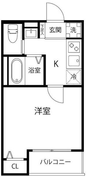 TS CUORE六町I(1K/2階)の間取り写真