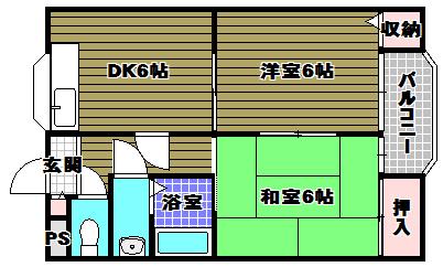 エレガンス酒谷(2DK/2階)の間取り写真