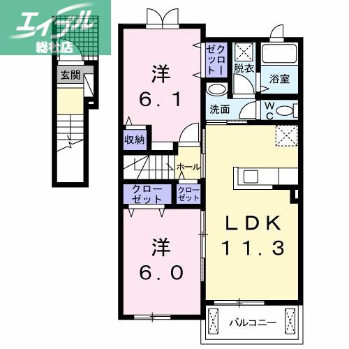 エアリー・ミサオI(2LDK/2階)の間取り写真