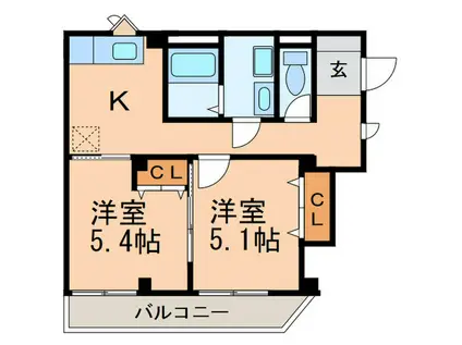 ラペッシュ(2K/1階)の間取り写真