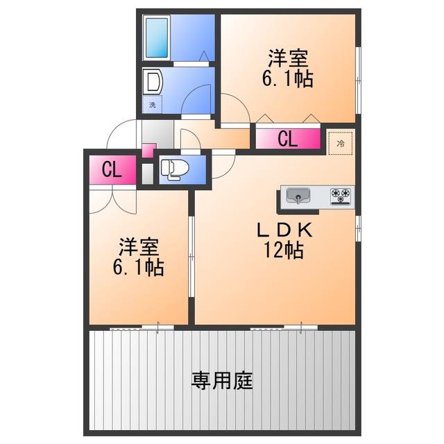 オアゼ二色I番館(2LDK/1階)の間取り写真