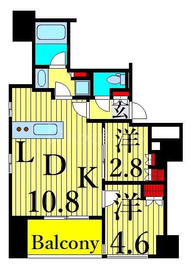 J.リヴェール上野入谷プレイス(2LDK/9階)の間取り写真