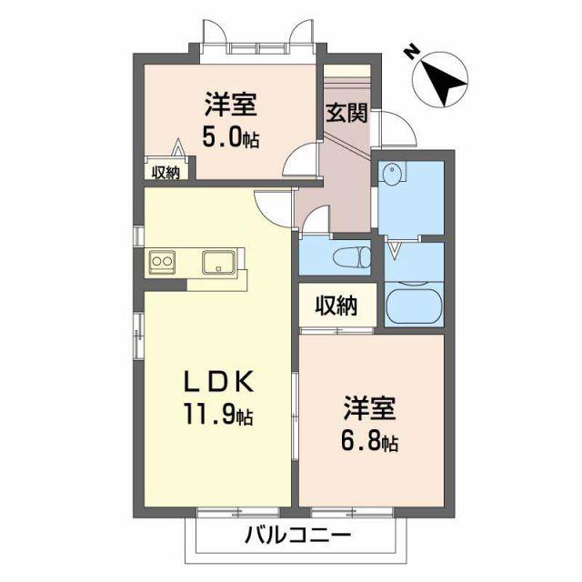ハイムマグノリアA(2LDK/2階)の間取り写真