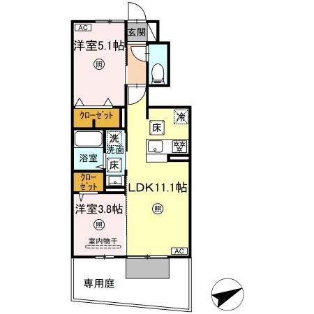 DーROOM N.T(2LDK/1階)の間取り写真