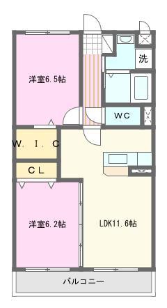 リーフ萩丘(2LDK/1階)の間取り写真
