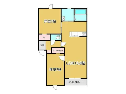 西16南6アパート(2LDK/1階)の間取り写真