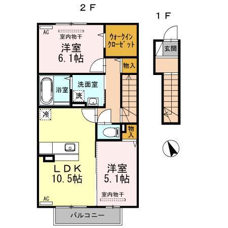 ベレーザ角木(2LDK/2階)の間取り写真