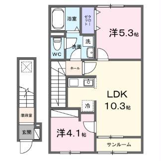 かのやIII(2LDK/2階)の間取り写真