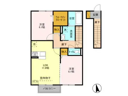 パンジューヌ(2LDK/2階)の間取り写真