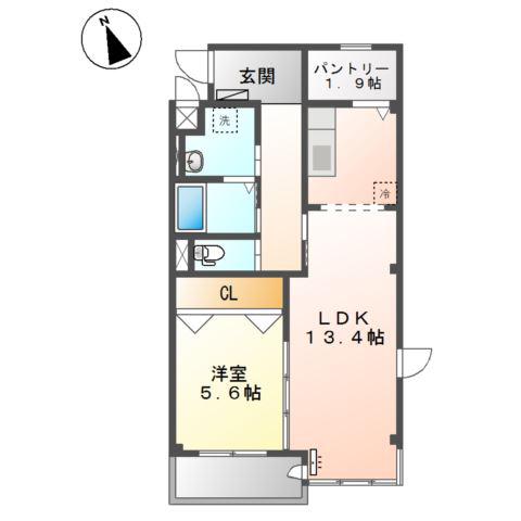 ラヴィエール花の木(1LDK/2階)の間取り写真
