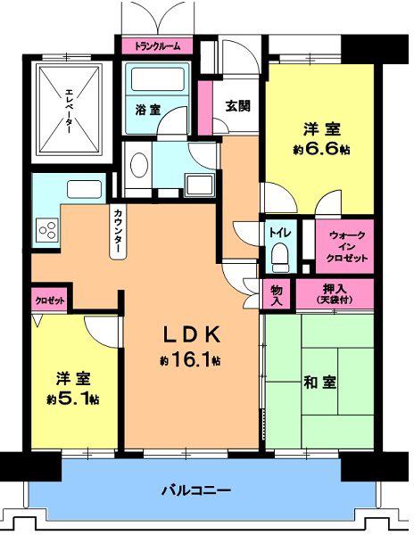 ウェルガーデンF棟(3LDK/6階)の間取り写真