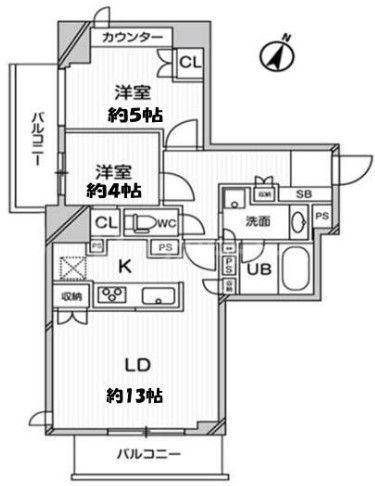 ドゥーエ大宮(2LDK/7階)の間取り写真