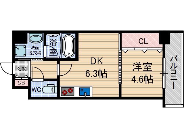 RECIO千里丘(1DK/5階)の間取り写真