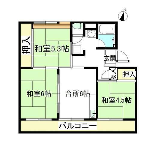 ラ・ビスタ太閤山304号棟(3DK/2階)の間取り写真