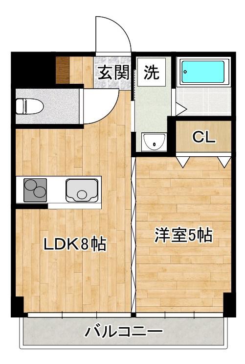 三萩野ビル(1LDK/5階)の間取り写真