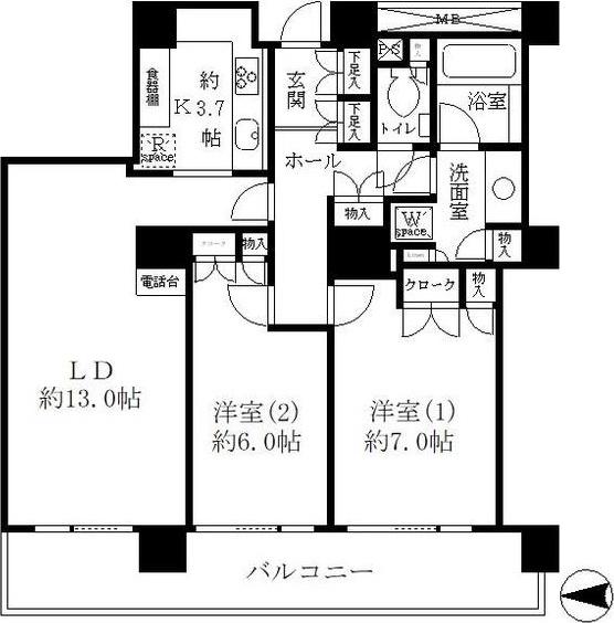 リバーポイントタワー(2LDK/5階)の間取り写真