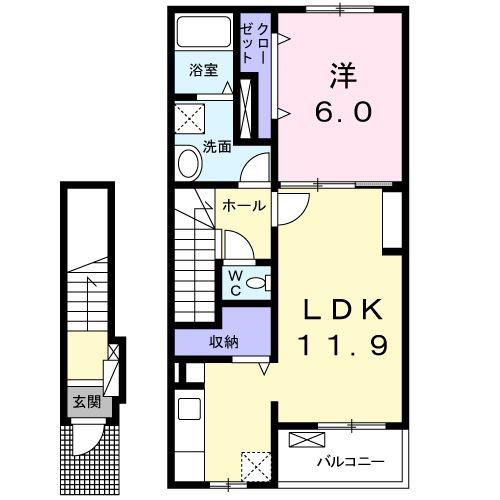 サンフィールドA(1LDK/2階)の間取り写真