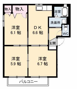 サニーズ福庭II C棟(3DK/2階)の間取り写真