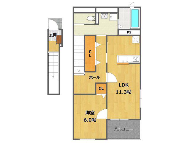 グランツ中野西 A棟(1LDK/2階)の間取り写真