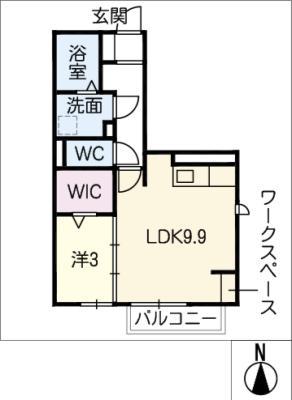 フルール黒野(1LDK/1階)の間取り写真
