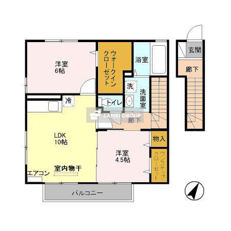 サンモール北入曽A(2LDK/2階)の間取り写真