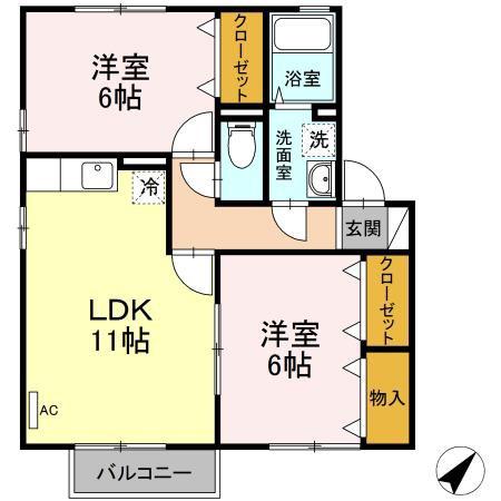 プリマヴェーラA(2LDK/2階)の間取り写真