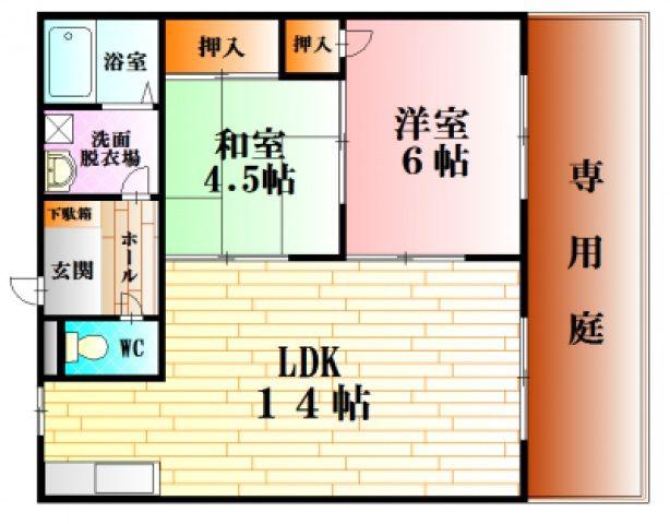エルディム三通田(2LDK/1階)の間取り写真