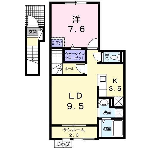プレジール(1LDK/2階)の間取り写真