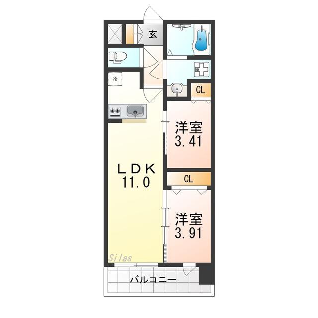 ATLAS加賀屋(2LDK/8階)の間取り写真