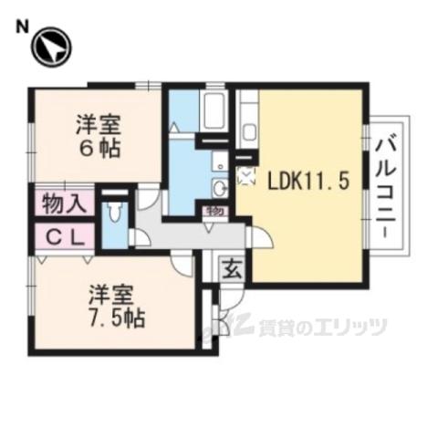 メルベーユ吉兆B棟(2LDK/2階)の間取り写真