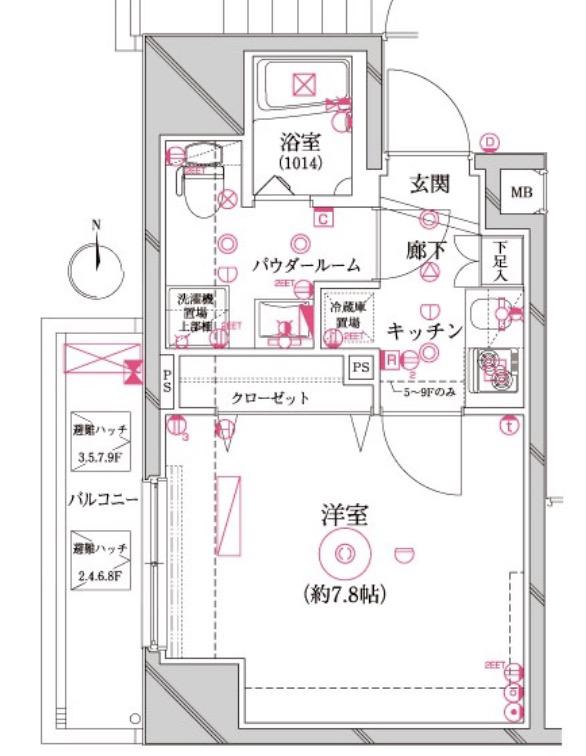 レアライズ入谷(1K/5階)の間取り写真