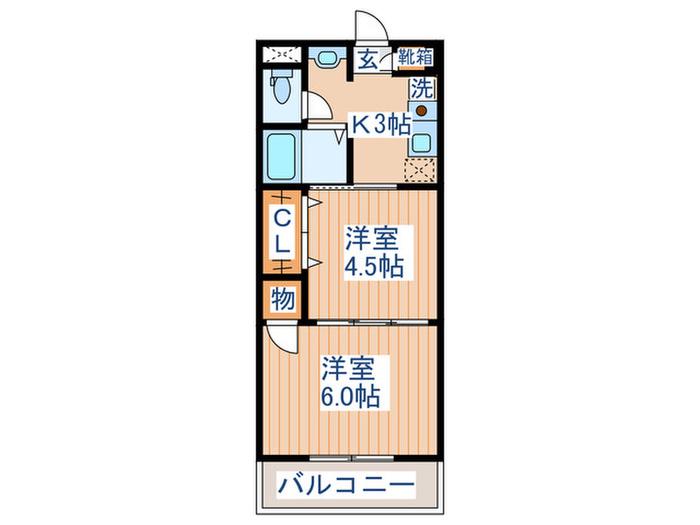 ヴァンクール小田原(2K/3階)の間取り写真