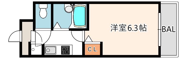 S・Eファースト(1K/1階)の間取り写真