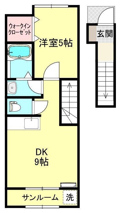 ルミエールデュース(1DK/2階)の間取り写真