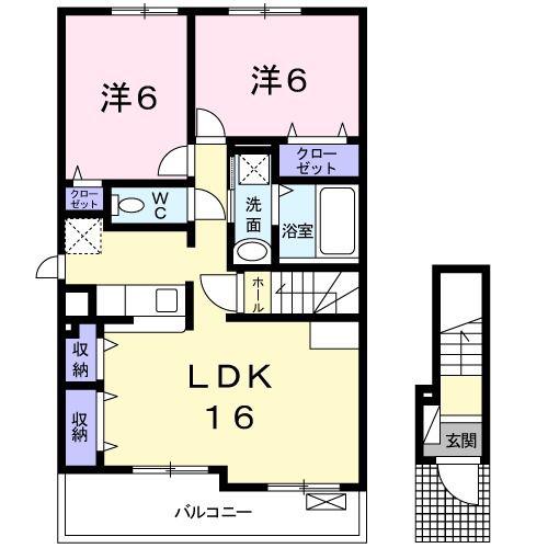 アルモニー京田辺(2LDK/2階)の間取り写真