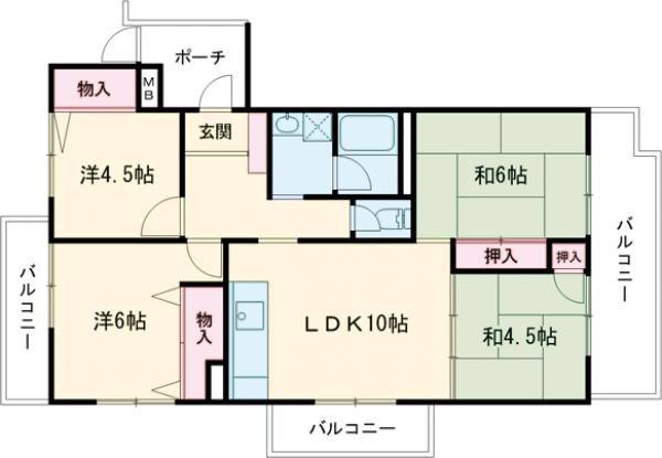 尾勝山ハイツ(3DK/3階)の間取り写真
