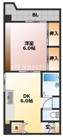 キャスティール五島町(1DK/3階)の間取り写真
