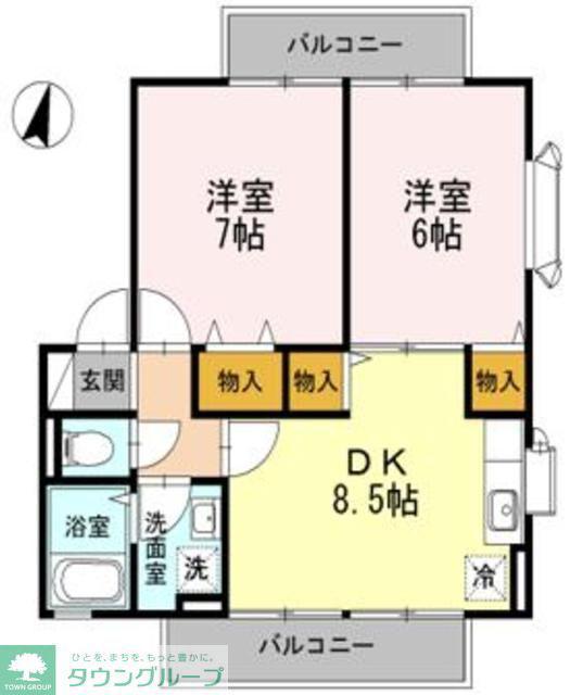 サニーヒルB棟(2DK/1階)の間取り写真