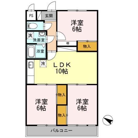アイリス八橋(3LDK/3階)の間取り写真