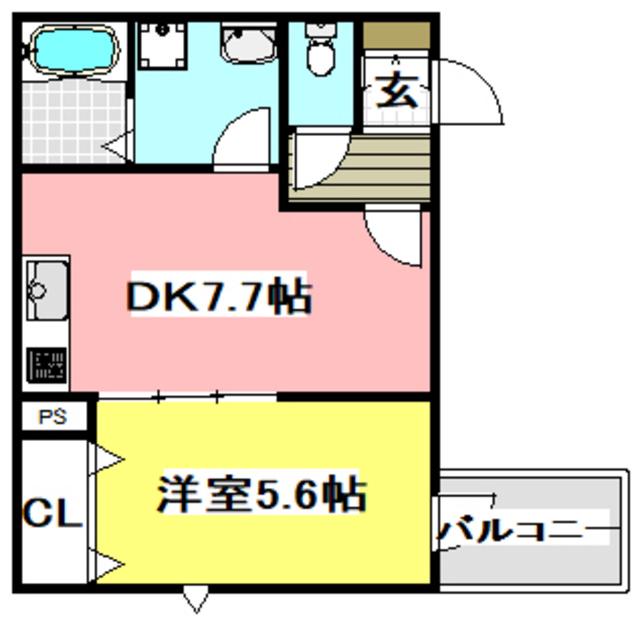 OAK岸辺(1DK/1階)の間取り写真