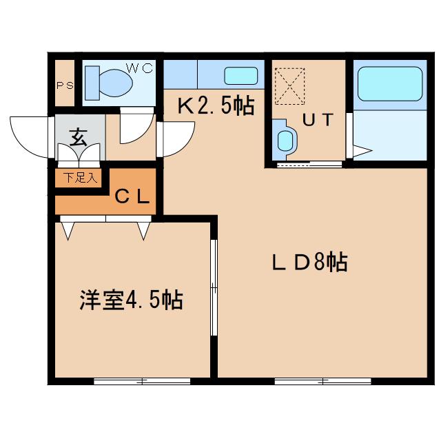リラコートB(1LDK/2階)の間取り写真