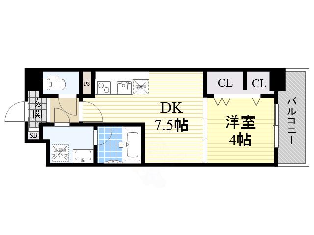 コンフォート弁天(1DK/3階)の間取り写真