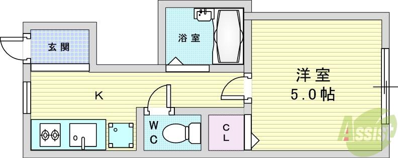 ロイヤルハイツ緑地公園(1K/1階)の間取り写真