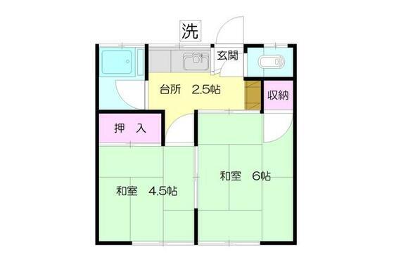 フラワーハイツB(2K/2階)の間取り写真