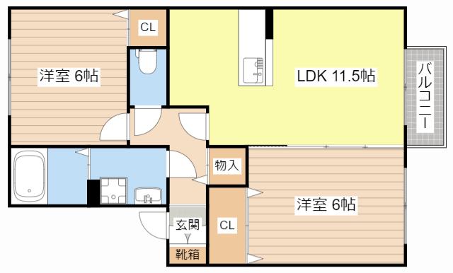 ヴァンベール(2LDK/2階)の間取り写真