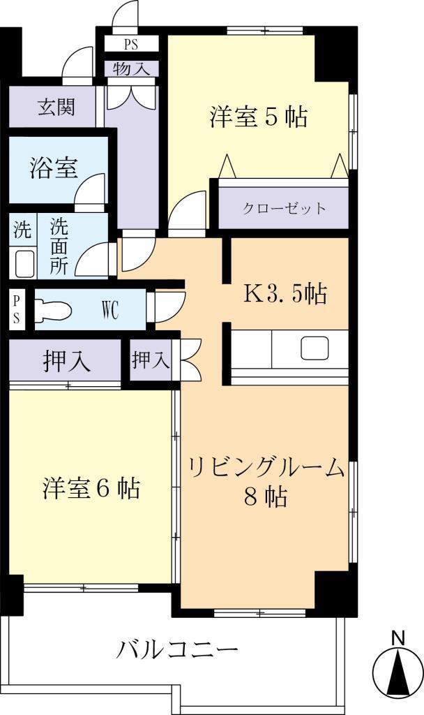 プロスペリアつくば(2LDK/6階)の間取り写真